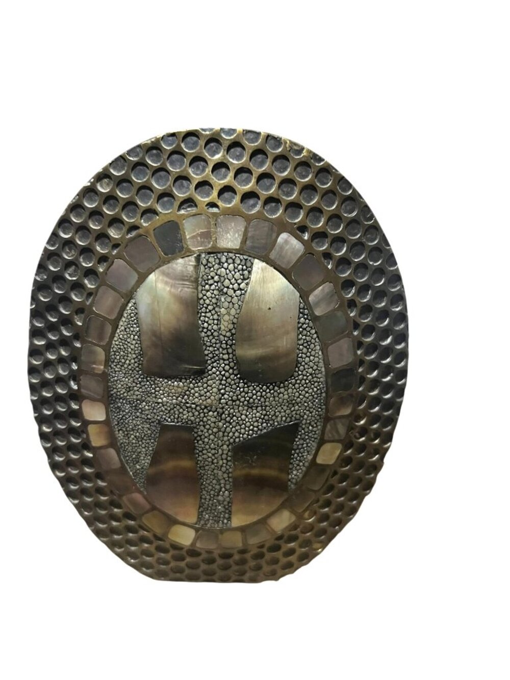 Brass & Mother-Of-Pearl Mosaic Decorative Vase With Textured Finish